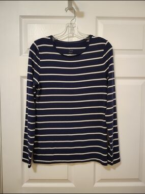 A New Day Navy and White Striped Long Sleeve Tee